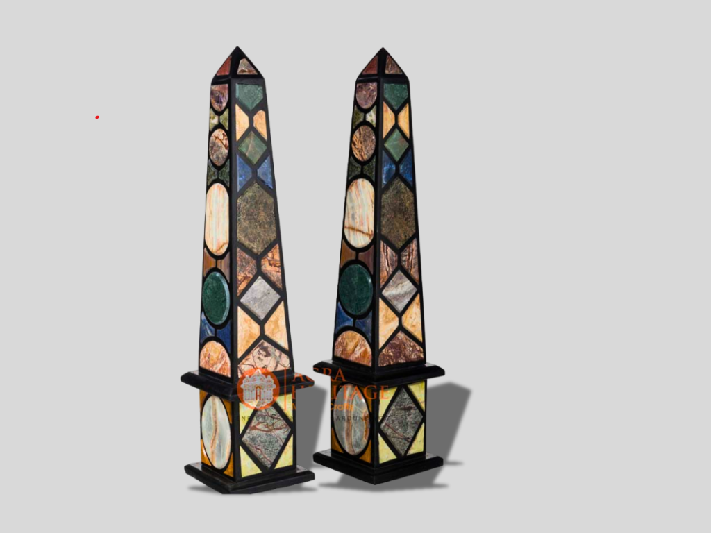 Pair of Marble Obelisks Specimen Italian Pietre Dure Arts